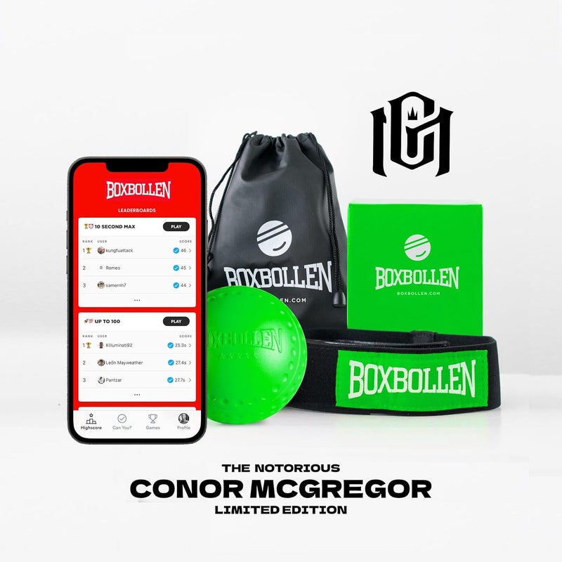 Boxbollen ® Boxing Reflex Ball - The Notorious Conor McGregor Limited Edition - App-Connected Punch Counter - Reaction Ball for Hand Eye Coordination Training - Gift for Boxer Athlete, All Ages - Green - Image 2